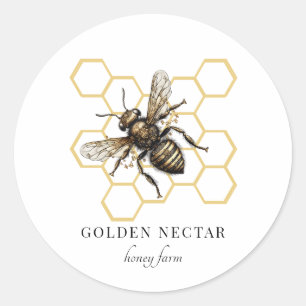 Gold Bee Honingraat Honingbij Bijenhouder Apiary Ronde Sticker