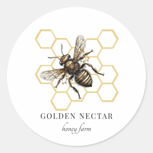 Gold Bee Honingraat Honingbij Bijenhouder Apiary Ronde Sticker (Voorkant)