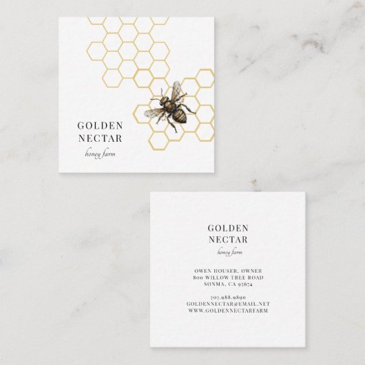 Gold Bee Logo Honingbij Imker Business Vierkante Visitekaartje (Voorkant / Achterkant)