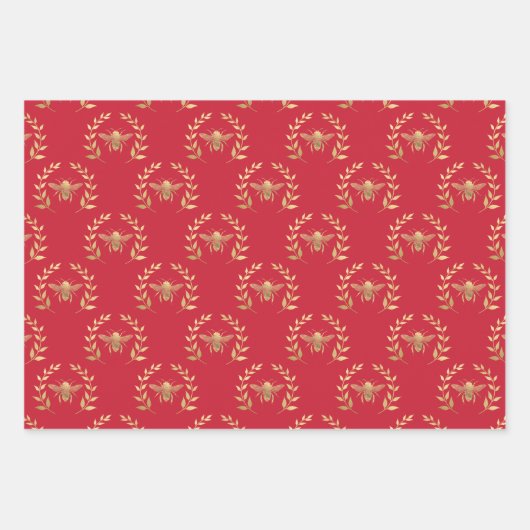 Gold Bee op helder rood Inpakpapier Vel (Voorkant 3)