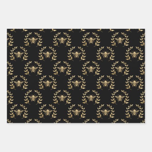 Gold Bee op zwart Inpakpapier Vel (Voorkant 3)