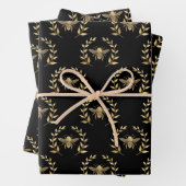 Gold Bee op zwart Inpakpapier Vel (In situ)