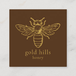 Gold bee QR Code Brown Square Biz Card Vierkante Visitekaartje