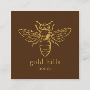 Gold bee QR Code Brown Square Biz Card Vierkante Visitekaartje