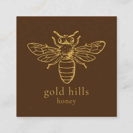 Gold bee QR Code Brown Square Biz Card Vierkante Visitekaartje (Voorkant)