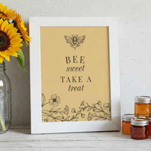 Gold Bee Sweet Take a Treat Favors Sign Poster