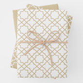 Gold Beige Arabesque Pattern Gift Wrapping Paper (In situ)