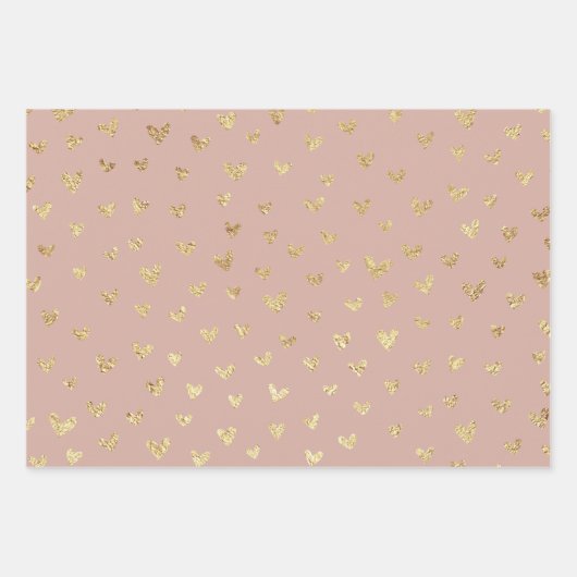 Gold Beige Bohemian Hearts Wrapping Paper Sheets (Voorkant)