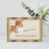 Gold Beige Bow & Label ZAL JE MIJN BRUIDSMEISJE ZI Kaart (Staand voorkant)