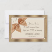 Gold Beige Bow & Label ZAL JE MIJN BRUIDSMEISJE ZI Kaart (Achterkant)