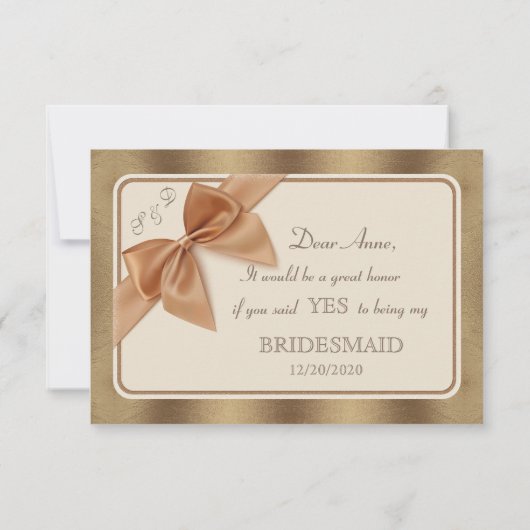 Gold Beige Bow & Label ZAL JE MIJN BRUIDSMEISJE ZI Kaart (Achterkant)
