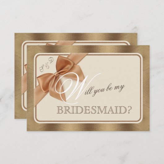 Gold Beige Bow & Label ZAL JE MIJN BRUIDSMEISJE ZI Kaart (Voorkant / Achterkant)