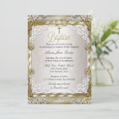  Gold Beige Damask Cross Baptisme Foto Kaart (Staand voorkant)