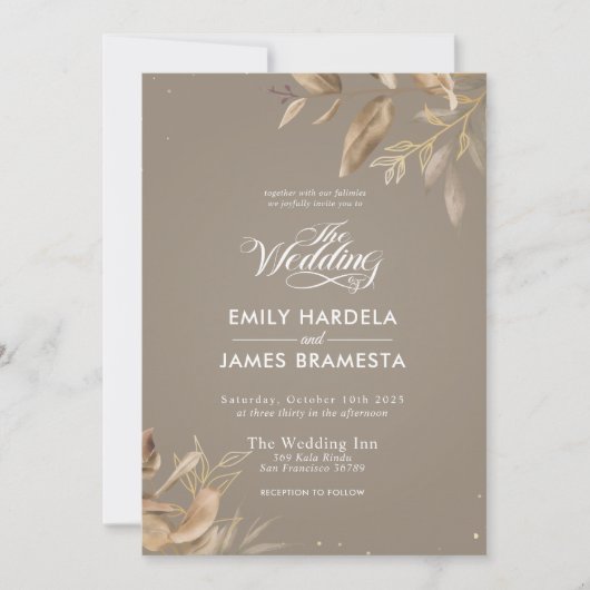 Gold Beige Floral Waterverf budget Wedding Kaart (Voorkant)