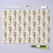 Gold Beige Marine Life zeepaardpatroon Tissuepapier (Craft)