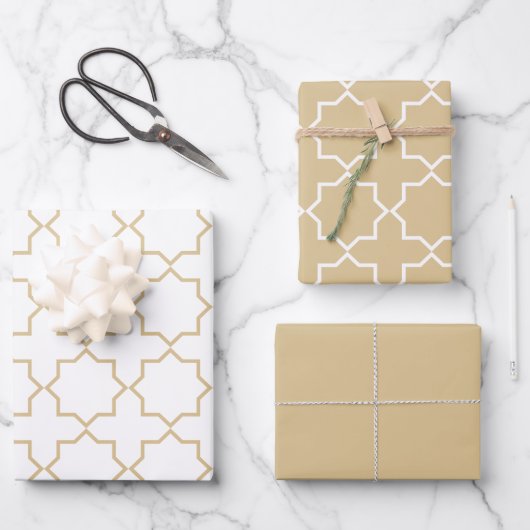 Gold Beige Moroccan Arabesque Pattern Inpakpapier Vel (Voorkant)
