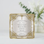 Gold Beige Pearl Damask Cross Baptism/Christening Kaart (Staand voorkant)