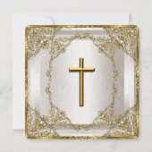Gold Beige Pearl Damask Cross Baptism/Christening Kaart (Achterkant)