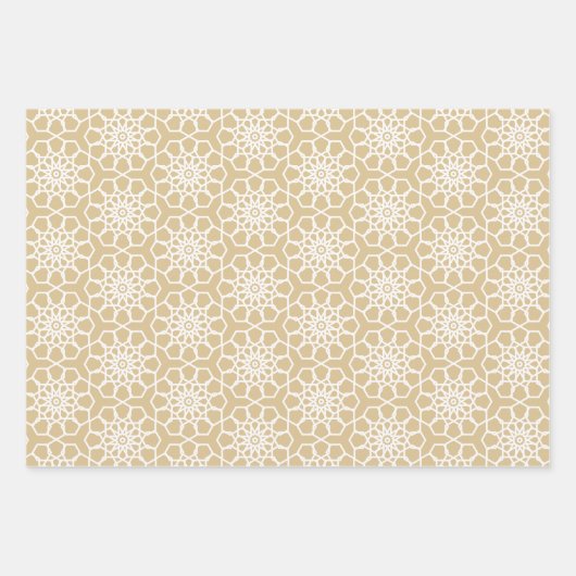 Gold Beige Seamless Arabesque Patroon Inpakpapier Vel (Voorkant 2)