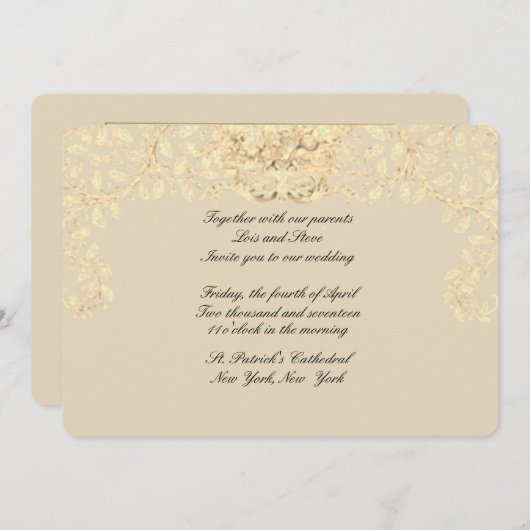 Gold Beige Victoriaans stijl bruiloft uitnodiging (Voorkant / Achterkant)