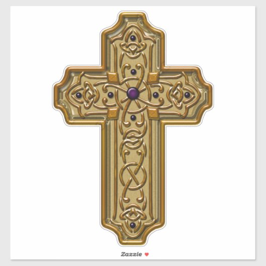 Gold Bejeweled Celtic Style Cross Sticker (Vel)