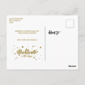 Gold Believe Magic Hand Lettered Holiday Foto Briefkaart (Achterkant)