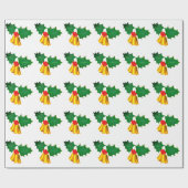 Gold Bell and Holly Wrapping Paper Cadeaupapier (Vlak)