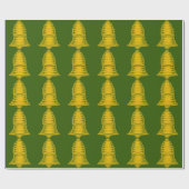 Gold Bell Green Wrapping Paper Cadeaupapier (Vlak)