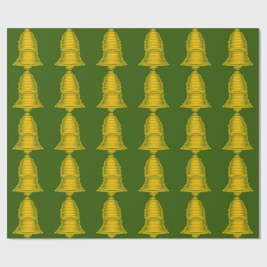 Gold Bell Green Wrapping Paper Cadeaupapier (Vlak)