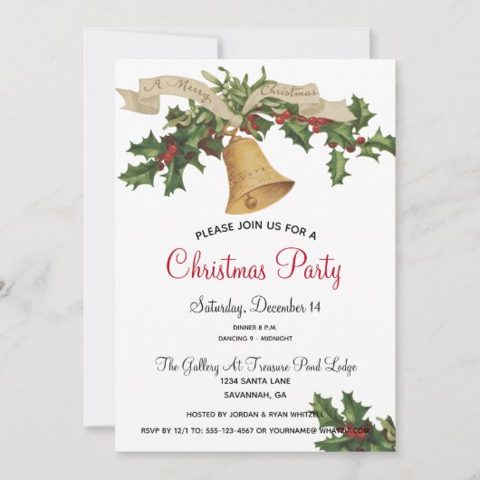  Gold Bell Holly kerstdiner Kaart (Voorkant)