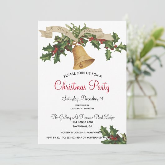  Gold Bell Holly kerstdiner Kaart (Staand voorkant)