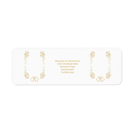 Gold Bell Scrollwork Ontwerp Wedding Retour Adres Etiket (Voorkant)