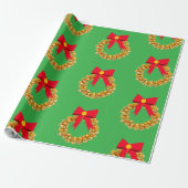 Gold Bells Krans Green Wrapping Paper Cadeaupapier (Uitgerold)