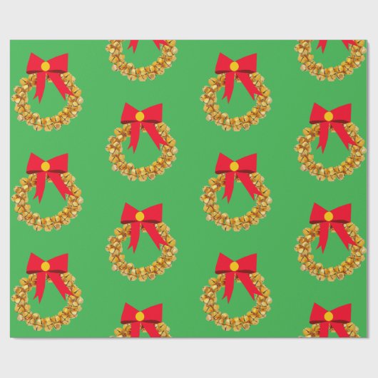 Gold Bells Krans Green Wrapping Paper Cadeaupapier (Vlak)