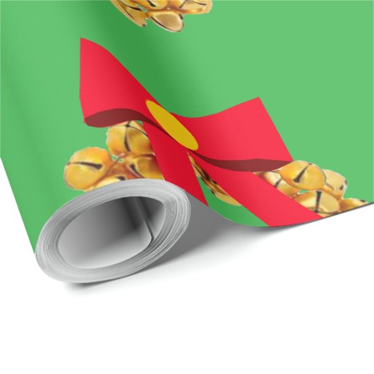 Gold Bells Krans Green Wrapping Paper Cadeaupapier (Rol Hoek)