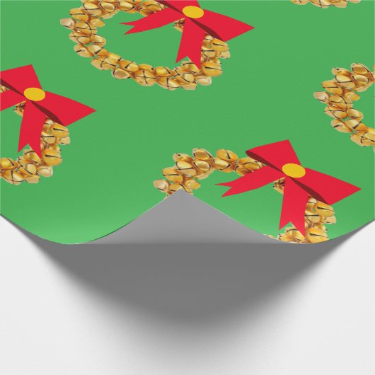 Gold Bells Krans Green Wrapping Paper Cadeaupapier (Hoek)