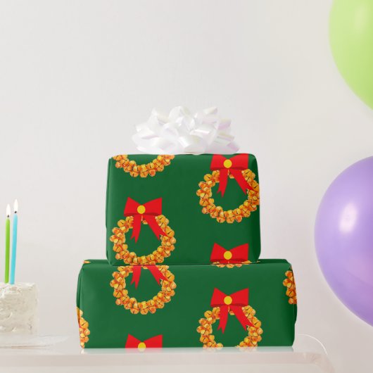 Gold Bells Krans Green Wrapping Paper Cadeaupapier (Feestgeschenken)