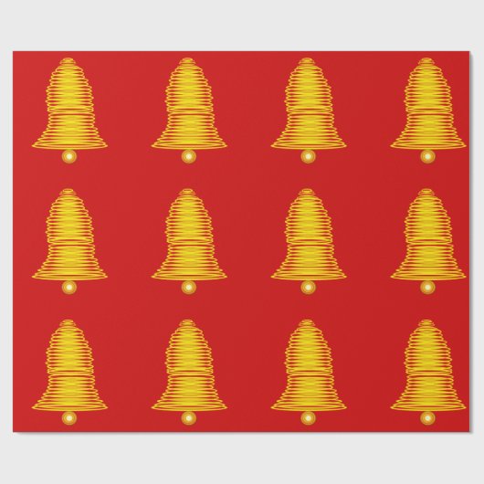 Gold Bells on Red Wrapping Paper Cadeaupapier (Vlak)