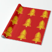 Gold Bells on Red Wrapping Paper Cadeaupapier (Uitgerold)