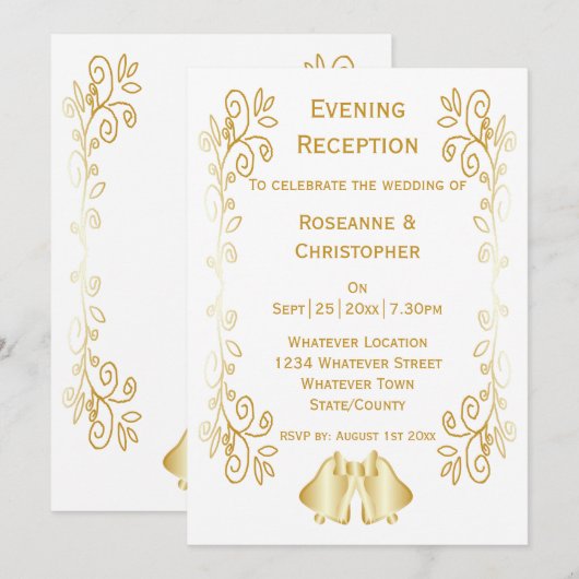 Gold Bells Scrollwork bruiloft receptie Kaart (Voorkant / Achterkant)