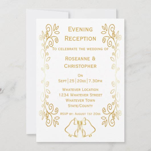 Gold Bells Scrollwork bruiloft receptie Kaart (Voorkant)