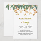 Gold Bells Stars Pine-kerstfeest uitnodiging (Voorkant / Achterkant)