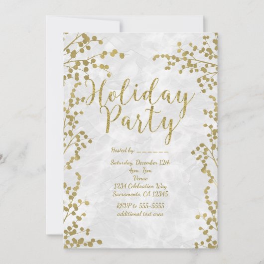Gold Berries Holiday Party Winteruitnodigingen Kaart (Voorkant)