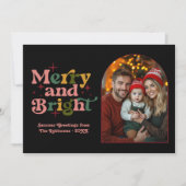 Gold Berry Blush Pine Retro Kerstmis Familiefoto Feestdagenkaart (Voorkant)