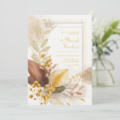 Gold Berry Sienna Leaf Botanical Wedding Kaart (Staand voorkant)