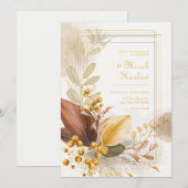 Gold Berry Sienna Leaf Botanical Wedding Kaart (Voorkant / Achterkant)