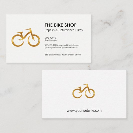 Gold Bicycle Logo | Verkoper repareren Winkel Afsprakenkaartje (Voorkant / Achterkant)