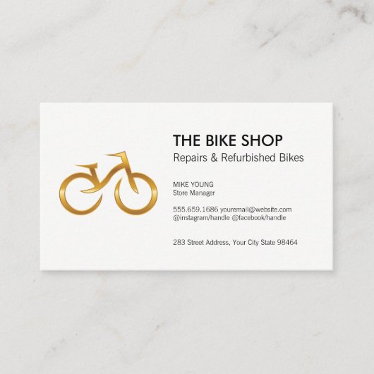 Gold Bicycle Logo | Verkoper repareren Winkel Afsprakenkaartje (Voorkant)