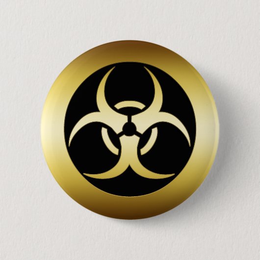 GOLD BIO-HARZARD SYMBOL RONDE BUTTON 5,7 CM (Voorkant)