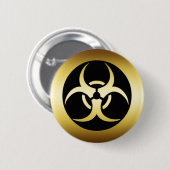 GOLD BIO-HARZARD SYMBOL RONDE BUTTON 5,7 CM (Voorkant /achterkant)